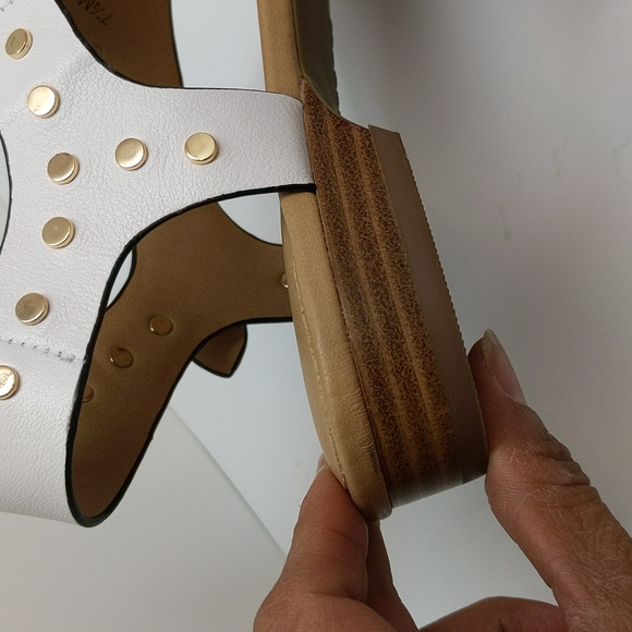 Vaneli White Leather with Gold Studded Toe Post Thong Adjustable Sandal - Picture 13 of 13